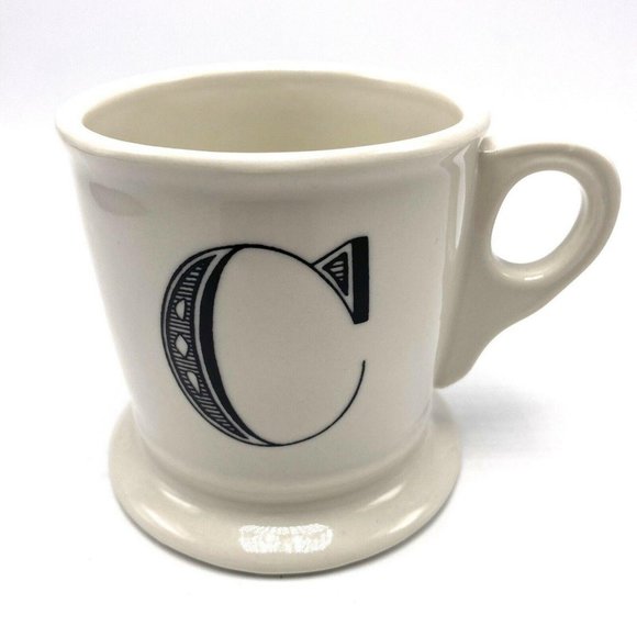 Anthropologie C Monogram Mug White Black Coffee Tea Ceramic Letter C - Picture 2 of 5
